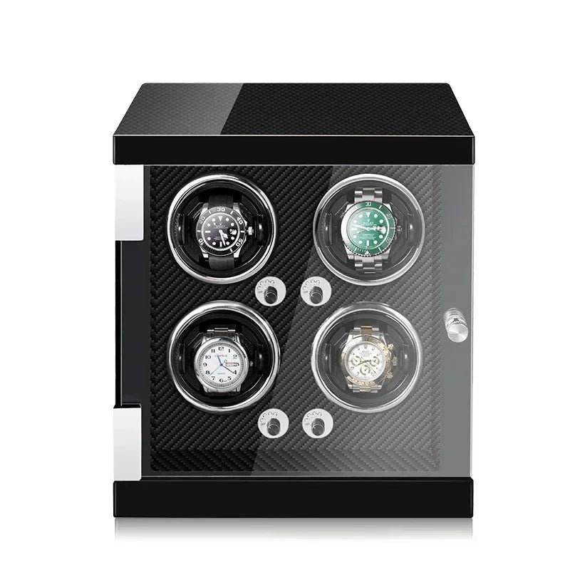WATCHMATIC Bruno Carbon Fiber Luxury Watch Winder - 6 Slot Vertical Type D;14:1506 epitopes black paint + Carbon Fiber + open cover stop + LED light - WatchMatic