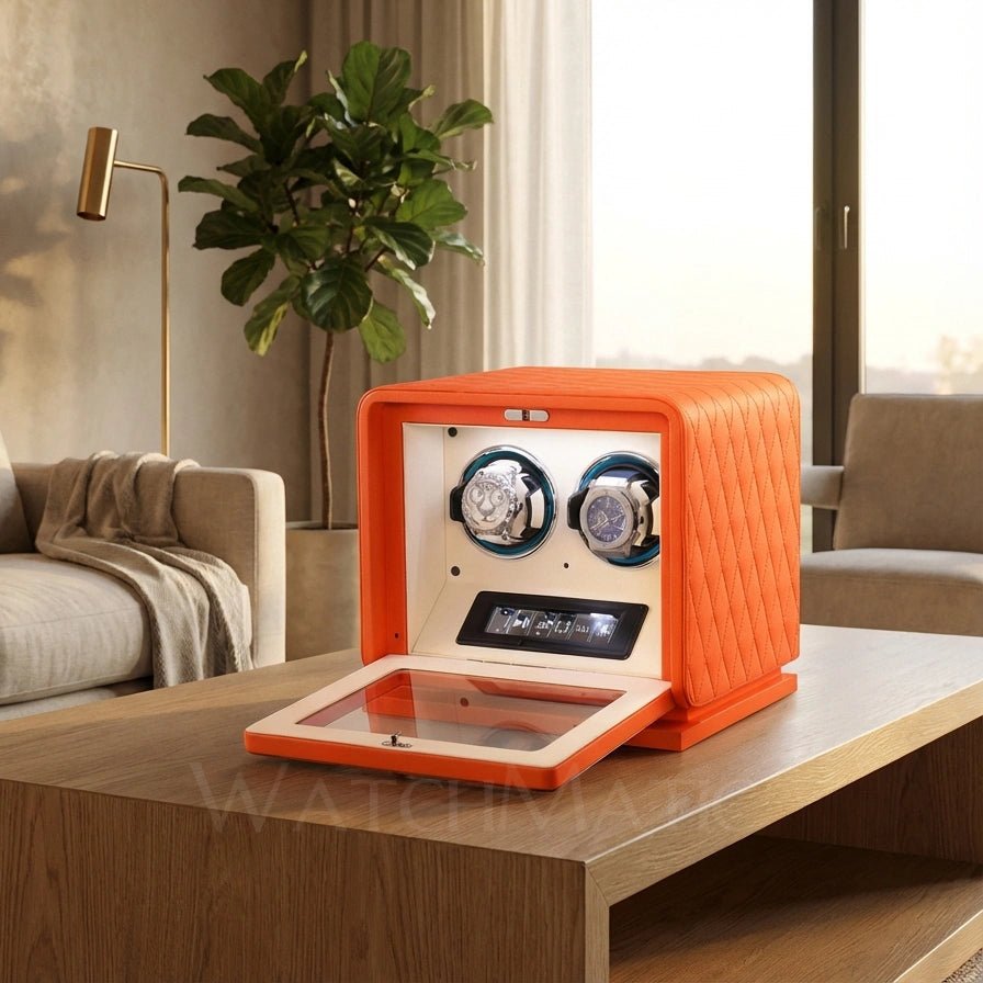WATCHMATIC Vento Luxury Double Watch Winder 14:173Orange 2 Slots - WatchMatic